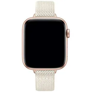 SICCIDEN Slim Stretchy Bands Compatible with Apple Watch Band 42mm 41mm 40mm 38mm, Women Elastics Nylon Thin Strap for iWatch SE2 SE Series 10 9 8 7 6 5 4 3 2 1 (Ivory White/Rose Gold)
