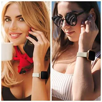 SICCIDEN Slim Stretchy Bands Compatible with Apple Watch Band 42mm 41mm 40mm 38mm, Women Elastics Nylon Thin Strap for iWatch SE2 SE Series 10 9 8 7 6 5 4 3 2 1 (Ivory White/Rose Gold)