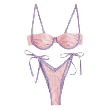 ZAFUL Women's Underwire Bikini High Cut Set - Pink 2-Piece Swimsuit