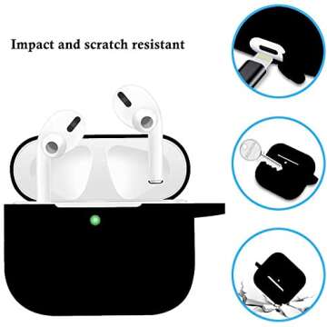 Protective Case Cover for Airpods Pro Charging Case with Ear Tips 1 Pair Kit, Air Pods Silicone Case with Soft Cute Ball Pom Pom Keychain Kit Together with Ear Buds Tips 2&1 (X, Black)