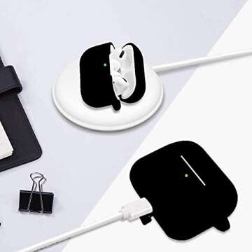 Protective Case Cover for Airpods Pro Charging Case with Ear Tips 1 Pair Kit, Air Pods Silicone Case with Soft Cute Ball Pom Pom Keychain Kit Together with Ear Buds Tips 2&1 (X, Black)