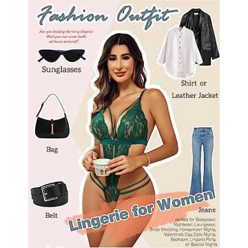 Avidlove Women Lingerie Lace Bodysuit Deep V Teddy One Piece Lace Babydoll Dark Green Medium