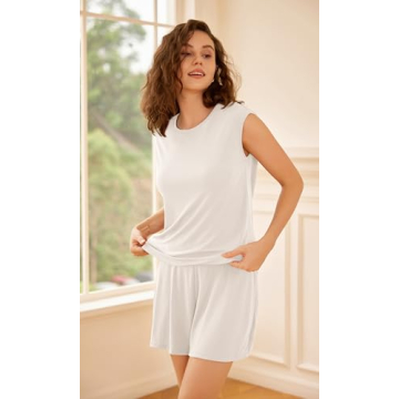 ODODOS Modal Soft Sleeveless Shirts for Women Crew Neck Yoga Tee Summer Flowy Workout Tank Tops, White, Large