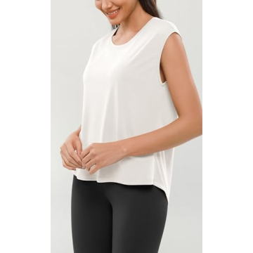 ODODOS Modal Soft Sleeveless Shirts for Women Crew Neck Yoga Tee Summer Flowy Workout Tank Tops, White, Large