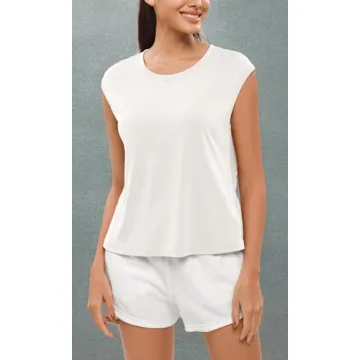 ODODOS Modal Soft Sleeveless Shirts for Women Crew Neck Yoga Tee Summer Flowy Workout Tank Tops, White, Large