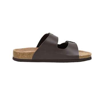 CUSHIONAIRE Lane Cork Footbed Sandals for Women – Comfortable Double Buckle Slip-On with Genuine Suede Footbed & Arch Support Slides for Women Footwear, BROWN 7.5