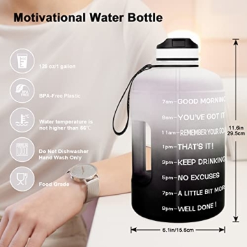 QuiFit Motivational Gallon Water Bottle with Straw