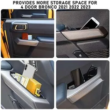 WDG Door Handle Storage Box Container for Ford Bronco 2021 2022 2023 2024 4 Door Car Interior Accessories, ABS Front and Rear Door Side Armrest Phone Pocket Organizer Insert Glove Pallet 4PCS
