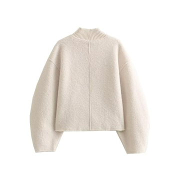Ailoqing Womens Casual Fleece Sweatshirts Turtleneck Reverse Seam Pullover Crop Tops Fall Winter Fuzzy Wool Coat(Beige-S)