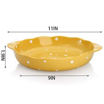 Cedilis Set of 2 Ceramic Pie Pan for Baking, 9 Inches Pie Plate with Handle, 42 Ounce Deep Dish Pie Pan, Round Baking Dish for Apple Pie, Pumpkin Pie, Yellow