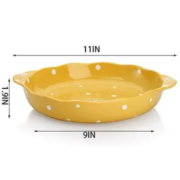 Cedilis Set of 2 Ceramic Pie Pan for Baking, 9 Inches Pie Plate with Handle, 42 Ounce Deep Dish Pie Pan, Round Baking Dish for Apple Pie, Pumpkin Pie, Yellow