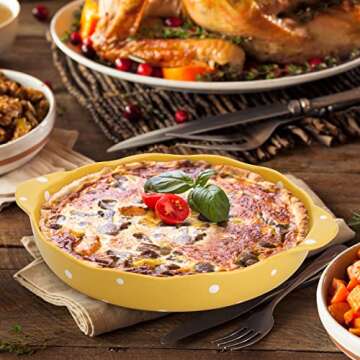 Cedilis Set of 2 Ceramic Pie Pan for Baking, 9 Inches Pie Plate with Handle, 42 Ounce Deep Dish Pie Pan, Round Baking Dish for Apple Pie, Pumpkin Pie, Yellow