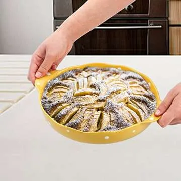 Cedilis Set of 2 Ceramic Pie Pan for Baking, 9 Inches Pie Plate with Handle, 42 Ounce Deep Dish Pie Pan, Round Baking Dish for Apple Pie, Pumpkin Pie, Yellow