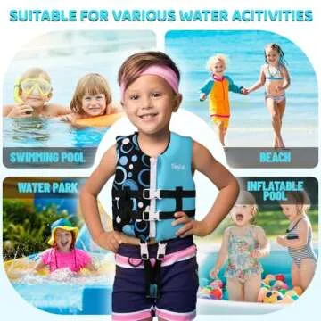 Boglia Toddler Swim Vests Jackets for Kids 20-30/30-50/50-90 Lbs 2 3 4 5 6 7 8 9yrs Infant Flaotie Boys Girls Pool Vest Neoprene Swimming Body Glove Float Vest PFD Learn to Swim Black/Blue Bubble M