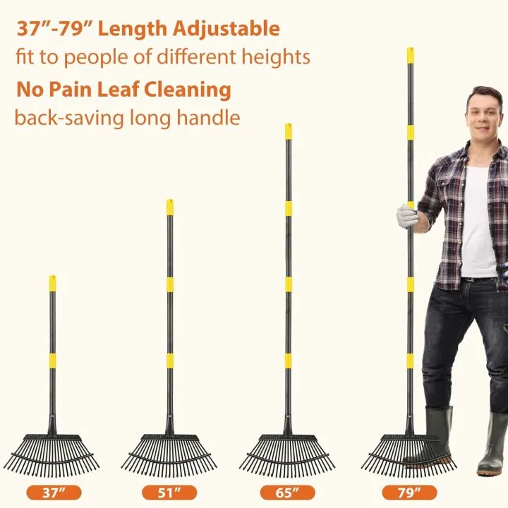 Rake, Gardening Rakes for Leaves Lawns Heavy Duty, 79 in Leaf Rake with 25 Clog-Free Tines, 18.5” Wide Large Rake Head, Metal Garden Tools for Yard Quick Cleanup Garss, Debris, Detachable for Camping