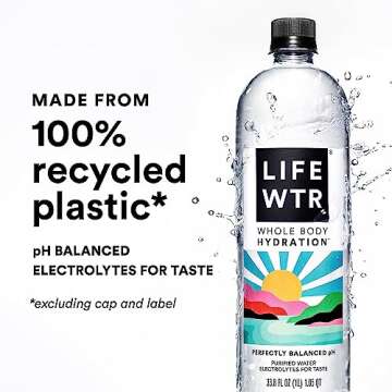 LIFEWTR Premium Purified Water, pH Balanced with Electrolytes, 100% recycled plastic bottles, 23.7 Fl Oz Flip Cap Bottles, 700 mL (Pack of 12)