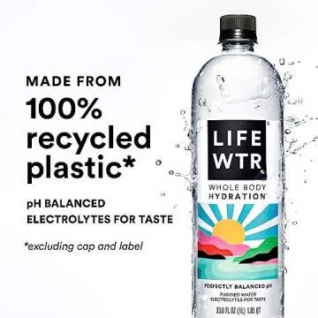 LIFEWTR Premium Purified Water, pH Balanced with Electrolytes, 100% recycled plastic bottles, 23.7 Fl Oz Flip Cap Bottles, 700 mL (Pack of 12)