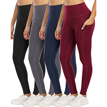 YOUNGCHARM 4 Pack Leggings with Pockets for Women, High Waist Tummy Control Yoga Pants