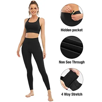 YOUNGCHARM 4 Pack Leggings with Pockets for Women