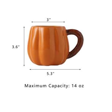 Yeexoxow Small Pumpkin Mugs 14 Oz, Cute Pumpkin Shaped Mug Set of 2, Ceramic Pumpkin Cups for Coffee and Tea, Fall Pumpkin Gift for Women and Men (Orange)