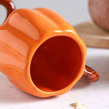 Yeexoxow Small Pumpkin Mugs 14 Oz, Cute Pumpkin Shaped Mug Set of 2, Ceramic Pumpkin Cups for Coffee and Tea, Fall Pumpkin Gift for Women and Men (Orange)
