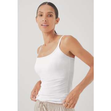 PACT Women’s Organic Cotton Camisole Tank Top with Built-in Shelf Bra