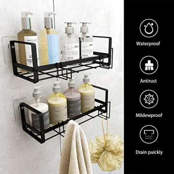 4 Pack Adhesive Shower Caddy Shelves Organizer Soap Dishes Holder with 4 Hooks, Rustproof Bathroom Shower Storage Rack, No Drilling Shampoo Holder Organizer, Wall Mounted Basket Shelves for Kitchen