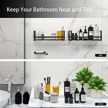 4 Pack Adhesive Shower Caddy Shelves Organizer Soap Dishes Holder with 4 Hooks, Rustproof Bathroom Shower Storage Rack, No Drilling Shampoo Holder Organizer, Wall Mounted Basket Shelves for Kitchen