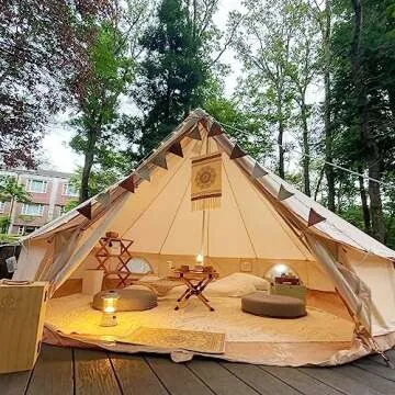 S'more Canvas Family Camping Tent for 3-4 Person, 4 Season Glamping Tent, Hot Tent with Stove Jack, Windproof, and Weather Resistant Bell, Yurt Tent
