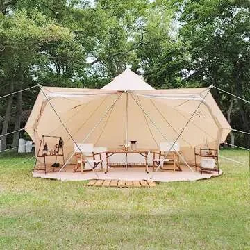 S'more Canvas Family Camping Tent for 3-4 Person, 4 Season Glamping Tent, Hot Tent with Stove Jack, Windproof, and Weather Resistant Bell, Yurt Tent