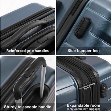 Expandable COOLIFE Teal Blue Luggage 3 Piece Set