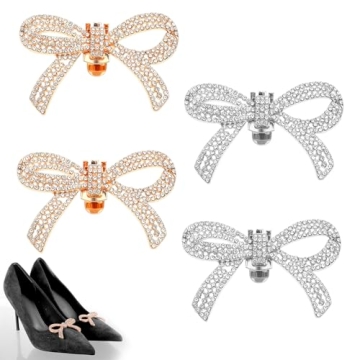 Giantree Sparkling Bow Shoe Clips - Elegant Rhinestone Heel Charms for Weddings & Parties