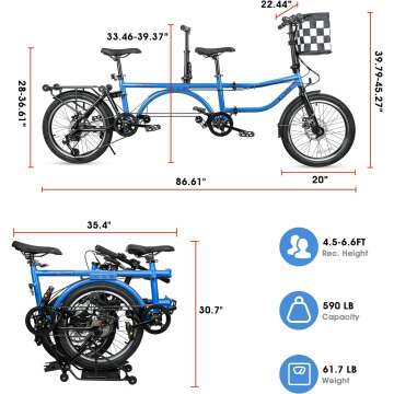 Folding 7 Speed Tandem Bike for Adults and Kids