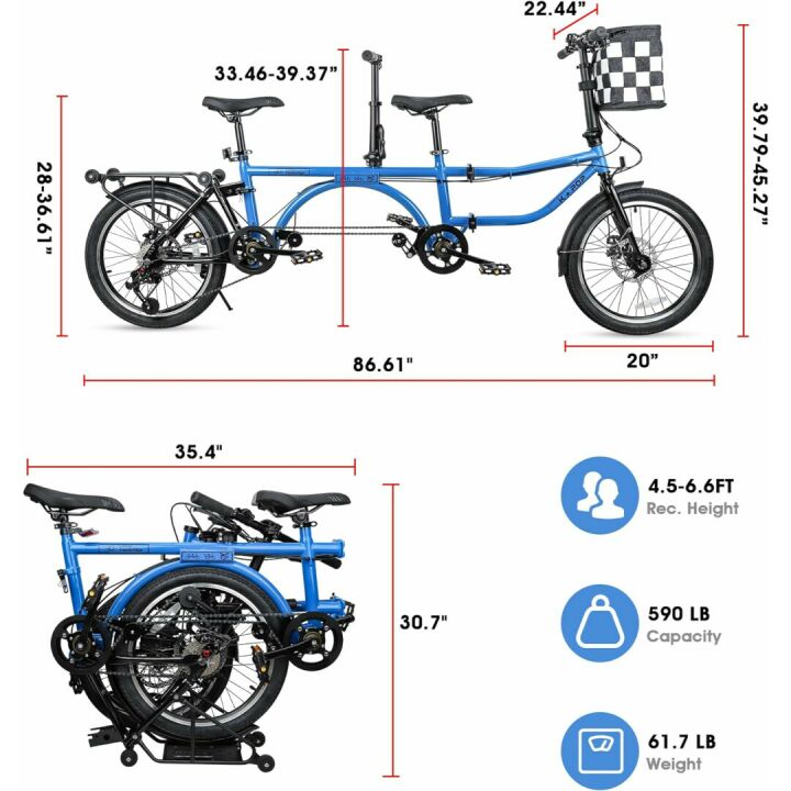 Folding 7 Speed Tandem Bike for Adults and Kids