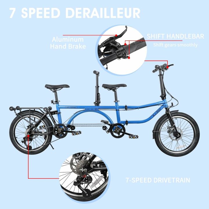 Folding 7 Speed Tandem Bike for Adults and Kids