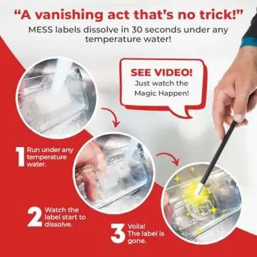 MESS Dissolvable Canning Labels for Jars - Dissolvable Food Labels - 1x2.25 in. 150/Roll - Removable Labels - Mason Jar Labels Stickers - Dissolvable Labels for Canning Jars - Jam, Preserves (Ovals)