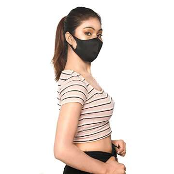 [12-Pack] Black Unisex Single-Layer Reusable and Washable Polyester Face Masks | Soft and Comfortable Face Covering with Stretchy Ear Loops | Breathable Sports Mask for Protection Outdoor + Indoor