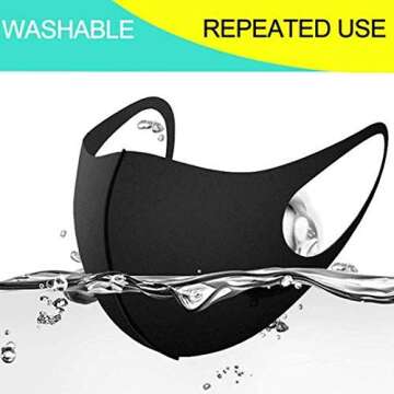 [12-Pack] Black Unisex Single-Layer Reusable and Washable Polyester Face Masks | Soft and Comfortable Face Covering with Stretchy Ear Loops | Breathable Sports Mask for Protection Outdoor + Indoor
