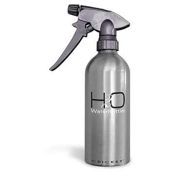 Cricket H2O Water Spray Bottle for Hair Mist – Continuous Stream, Adjustable Nozzle & Stronger Spray Bottles, Durable Aluminum, Refillable for Hair Styling & Barber Use – 14 oz, Silver