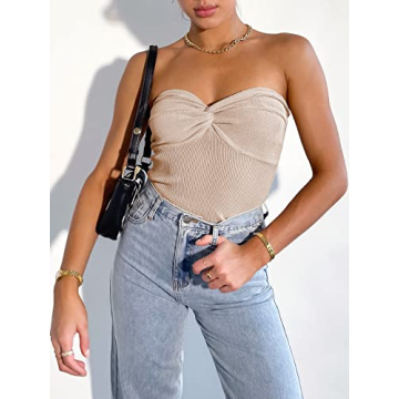 ANRABESS Crop Tube Top with Twisted Knot Design