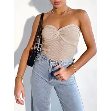 ANRABESS Crop Tube Top with Twisted Knot Design