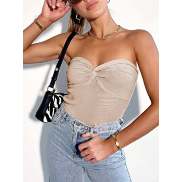 ANRABESS Crop Tube Top with Twisted Knot Design