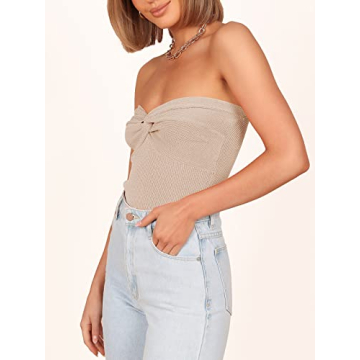 ANRABESS Crop Tube Top with Twisted Knot Design