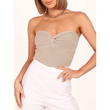 ANRABESS Crop Tube Top with Twisted Knot Design