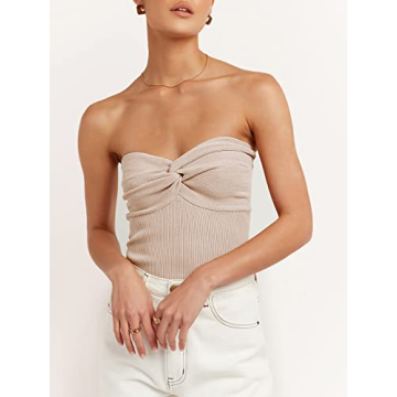 ANRABESS Crop Tube Top with Twisted Knot Design