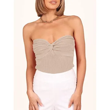 ANRABESS Crop Tube Top with Twisted Knot Design