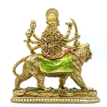 BangBangDa Hindu Goddess Durga Idol Statue - Durga On Tiger Figurine India Murti Home Mandir Temple Altar Puja Item Birthday Diwali Pooja Gifts for Indian Yoga Meditation Spritural Decor