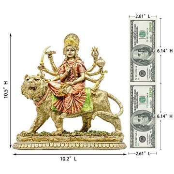 BangBangDa Hindu Goddess Durga Idol Statue - Durga On Tiger Figurine India Murti Home Mandir Temple Altar Puja Item Birthday Diwali Pooja Gifts for Indian Yoga Meditation Spritural Decor