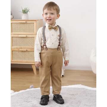 YALLET Toddler Baby Boy Clothes Suit Gentleman Outfits Formal Dress Shirt + Bowtie + Suspender Pants...