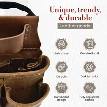 Style n Craft Leather Framer's Tool Belt Combo - 4 Piece Set for Men - Full-Grain Leather with 17 Pockets, Tape Holder & Hammer Loop - Heavy Duty Nylon Stitch - Ideal Carpenter's Tool Belt